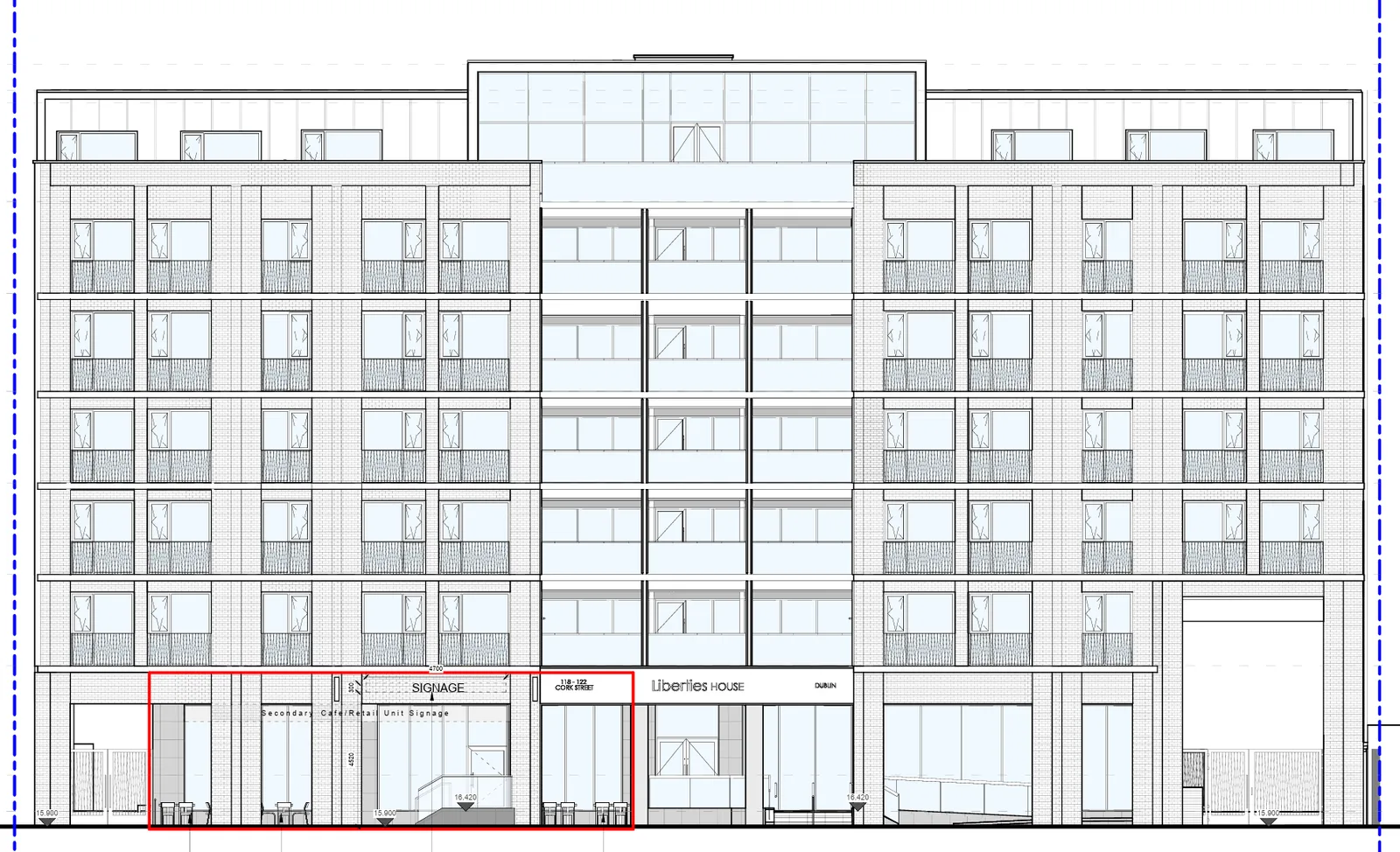 Proposed building and a shop front façade
